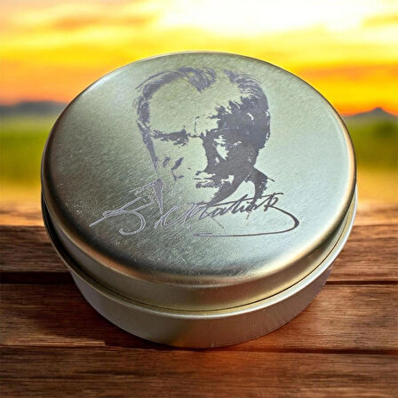 ATATÜRK İşlemeli Dekoratif Hediyelik Soya Mum(WAX) Metal Kutulu %100 Doğal Soya Mum , El Yapımı