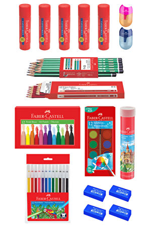 15 Parça Okul Öğrenci Seti,Boyama Seti,Yazı Seti,Stick Yapıştırıcı,Silgi,Kalemtıraş Donanımlı Set