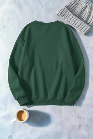 Unisex Gül & Silüet Baskılı Bisiklet Yaka Sweatshirt