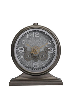 Efe Mark Premium Serisi Modern Kadranlı Döner Çarklı 32x28 CM Ev ve Ofis Masa ve Duvar Saati Roma Rakamlı Harita Baskılı Gri (İçi Simli )