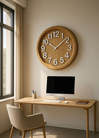Efe Mark Premium Serisi Modern Tasarım 75 cm Ev ve Ofis Duvar Saati Latin Rakamlı Bambu Renkli