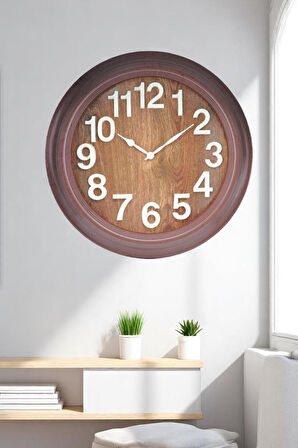 Efe Mark Premium Serisi Modern Tasarım 75 cm Ev ve Ofis Duvar Saati Rakamlı Kahverengi