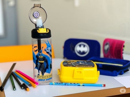 Batman Lisanslı Okul Seti; 500 ml Matara, Beslenme Kutusu, Kalem Kutusu