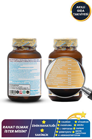 Kiperin Calm ''Relax'' Passiflora, Safran, 5-HTP, Valerian, ... 9 İçerik (30 Günlük) | Akıllı Gıda Takviyesi