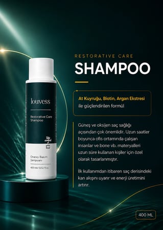 Louvess Onarıcı Bakım Şampuanı ( Güneş ve Hava Almayan Saçlar için At Kuyruğu-Biotin-Argan Formülü 400 ML)