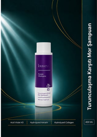 Turunculaşma Karşıtı Mor Şampuan (Acid Violet 43 - Hidrolize Keratin - Hidrolize Kolajen - 400 ml)