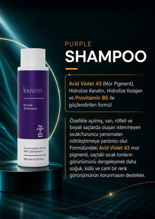 Turunculaşma Karşıtı Mor Şampuan (Acid Violet 43 - Hidrolize Keratin - Hidrolize Kolajen - 400 ml)