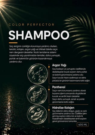 Renk Koruyucu Şampuan (Koyu Renkli Saçlar İçin - Argan Yağı - Panthenol - Hidrolize Kolajen - 400 ML)