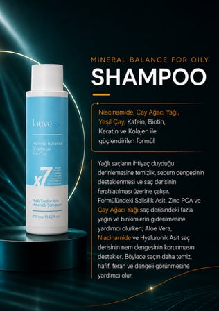 7X Mineralli Şampuan (Yağlı Saçlar) - Biotin, Keratin, Kafein, Kolajen, Yeşil Çay, Çay ağacı yağı, Niacinamide - 400 ml