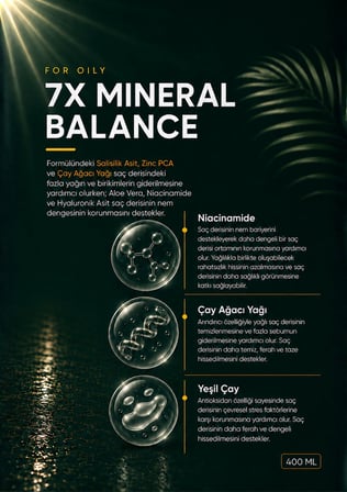 7X Mineralli Şampuan (Yağlı Saçlar) - Biotin, Keratin, Kafein, Kolajen, Yeşil Çay, Çay ağacı yağı, Niacinamide - 400 ml