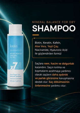 Kuru Saçlar İçin 7X Mineralli Şampuan (Biotin, Keratin, Kafein, Aloe Vera, Yeşil Çay, Niacinamide, Hyaluronic Acid - 400 ml)