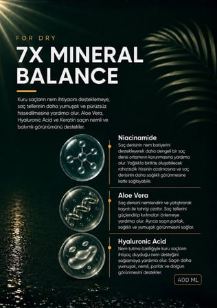 Kuru Saçlar İçin 7X Mineralli Şampuan (Biotin, Keratin, Kafein, Aloe Vera, Yeşil Çay, Niacinamide, Hyaluronic Acid - 400 ml)