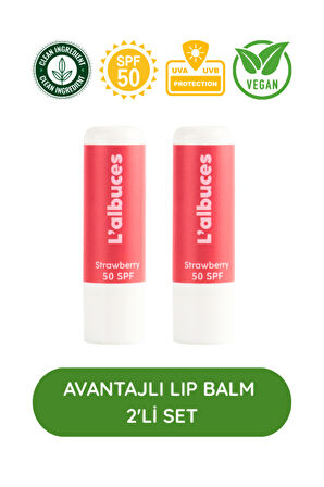 50 SPF Strawberry Lip Balm 2’li Set – Yüksek Güneş Koruması & Nem