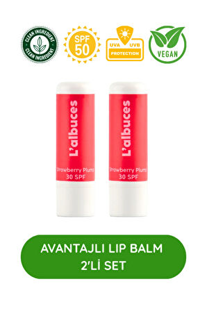 Strawberry 30 SPF Plump Lip Balm İkili Set-Dolgunlaştırıcı Dudak Nemlendiricisi