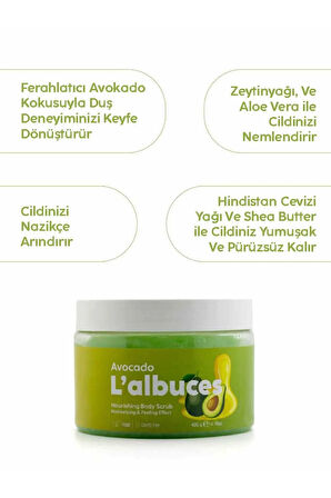 Avocado Body Scrub 400gr – Vegan, Temiz İçerikli, Avokado Kokulu Pürüzsüz Cilt Bakımı