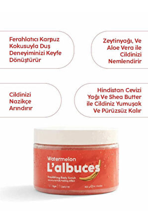 Watermelon Body Scrub 400gr – Vegan, Temiz İçerikli, Karpuz Kokulu Pürüzsüz Cilt Bakımı