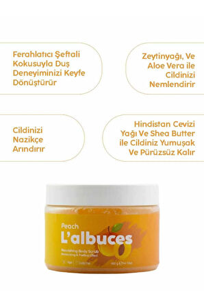 Peach Body Scrub 400gr – Vegan, Temiz İçerikli, Şeftali Kokulu Pürüzsüz Cilt Bakımı