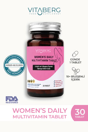 Vitaberg Women's Daily Multivitamin Tablet | B Vitaminleri, Beta Glukan, Lutein ve Likopen