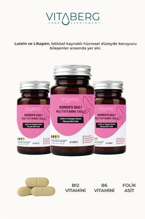 Vitaberg Women's Daily Multivitamin Tablet | B Vitaminleri, Beta Glukan, Lutein ve Likopen