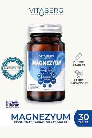 Vitaberg Magnezyum | Bisglisinat, Taurat, Sitrat, Malat + K2, B6, Bor, Selenyum