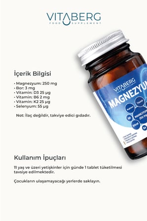 Vitaberg Magnezyum | Bisglisinat, Taurat, Sitrat, Malat + K2, B6, Bor, Selenyum