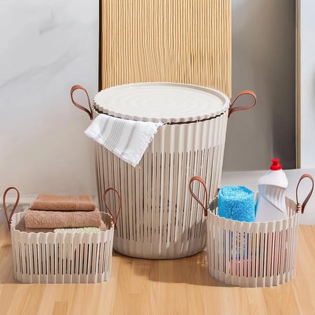 Porsima 4315 Cappuccino 3'lü Sepet Seti – Banyo Mutfak Organizeri, Tezgah Üstü ve Kirli Çamaşır Sepeti