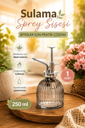 Perotti 15731 Gri Vintage Cam Bitki Sulama Şişesi Oda Kokusu Dağıtıcı Çok Amaçlı Sprey Şişe 250 ml 