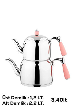 Özkent K-377 Pembe Armine Orta Boy Paslanmaz Çelik Indüksiyon Tabanlı 1.2-2.2 Lt Çaydanlık Takımı