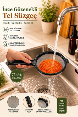 Porsima Et-00120 Tencereye Takılabilen 3 Boy Tel Süzgeç Seti- Un Eleği-Makarna-Pirinç Süzgeci-Kevgir 14cm-18cm-22cm