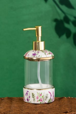 Porsima 3127-1 Gold Kapaklı Porselen ve Cam Sıvı Sabunluk – Çiçek Desenli ve Şeffaf Tasarım 350 ml