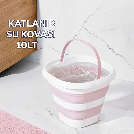 Porsima 1175-1 Damla Katlanabilir Silikon Su Kovası 28x30cm Banyo Balkon Temizlik Kovası - Pudra Beyaz