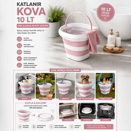Porsima 1175-1 Damla Katlanabilir Silikon Su Kovası 28x30cm Banyo Balkon Temizlik Kovası - Pudra Beyaz