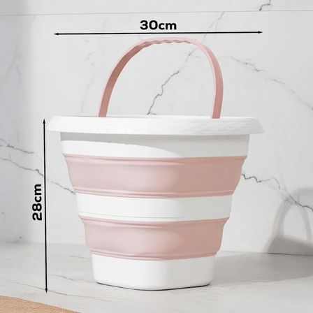 Porsima 1175-1 Damla Katlanabilir Silikon Su Kovası 28x30cm Banyo Balkon Temizlik Kovası - Pudra Beyaz