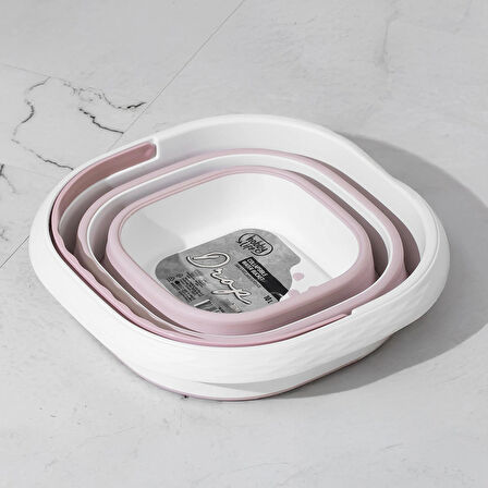 Porsima 1175-1 Damla Katlanabilir Silikon Su Kovası 28x30cm Banyo Balkon Temizlik Kovası - Pudra Beyaz