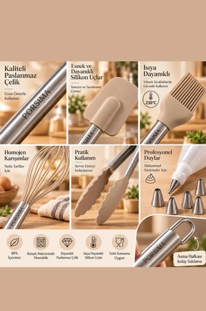 Porsima 3161 10 Parça Pasta ve Tatlı Servis Seti Kek Pasta ve Şekerleme Araçları Kapicino