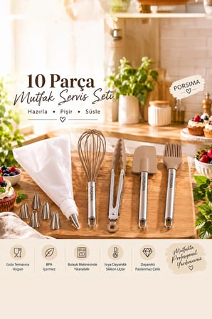 Porsima 3161 10 Parça Pasta ve Tatlı Servis Seti Kek Pasta ve Şekerleme Araçları Kapicino