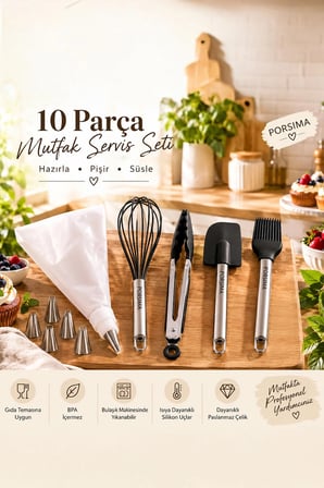 Porsima 3162 10 Parça Pasta ve Tatlı Servis Seti Kek Pasta ve Şekerleme Araçları Siyah