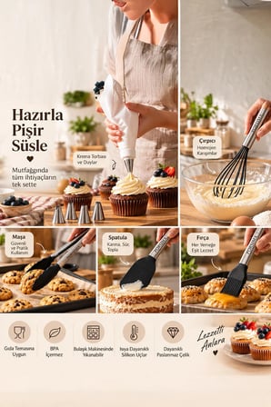 Porsima 3162 10 Parça Pasta ve Tatlı Servis Seti Kek Pasta ve Şekerleme Araçları Siyah