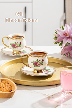Porsima 3187 Majesty 12 Parça Yaldızlı Porselen Türk Kahve Fincan Takımı