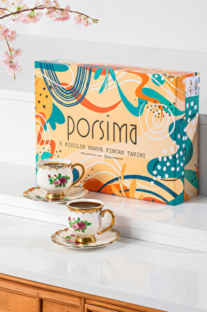 Porsima 3187 Majesty 12 Parça Yaldızlı Porselen Türk Kahve Fincan Takımı
