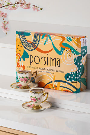 Porsima 3188 Rosemary 12 Parça Yaldızlı Porselen Türk Kahve Fincan Takımı