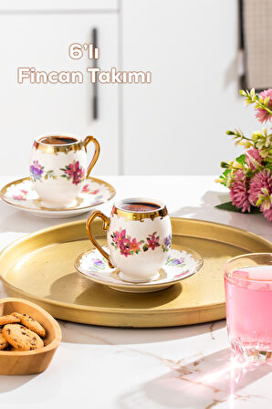 Porsima 3189 Aurora 12 Parça Yaldızlı Porselen Türk Kahve Fincan Takımı