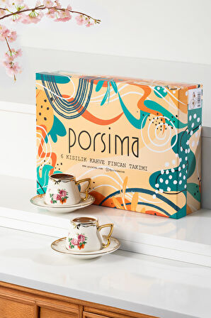 Porsima 3190 Grace 12 Parça Yaldızlı Porselen Türk Kahve Fincan Takımı