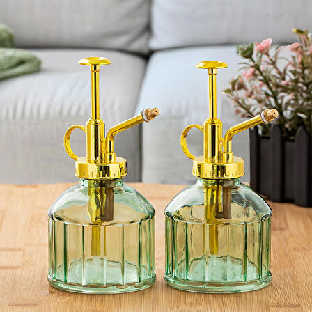 Perotti 15733 2'li Yeşil Vintage Cam Bitki Sulama Şişesi Oda Kokusu Dağıtıcı Cam Dağıtıcı Sprey 250ml