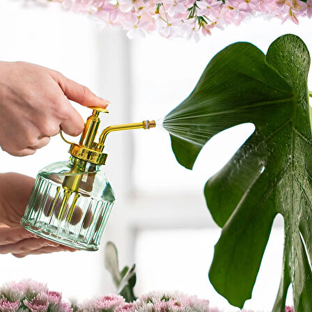 Perotti 15733 2'li Yeşil Vintage Cam Bitki Sulama Şişesi Oda Kokusu Dağıtıcı Cam Dağıtıcı Sprey 250ml