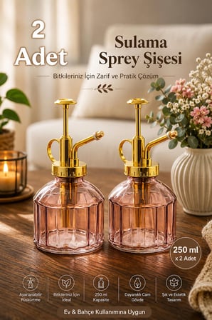 Perotti 15733 2'li Mor Vintage Cam Bitki Sulama Şişesi Oda Kokusu Dağıtıcı Cam Dağıtıcı Sprey 250ml