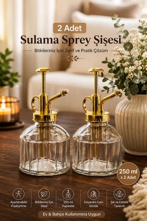 Perotti 15733 2'li Gri Vintage Cam Bitki Sulama Şişesi Oda Kokusu Dağıtıcı Cam Dağıtıcı Sprey 250ml