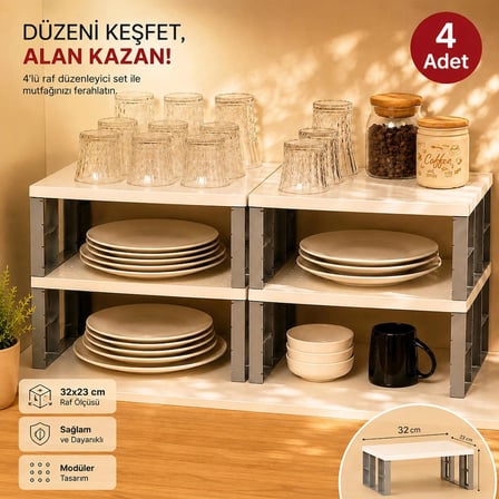 Porsima Org-01 - 3lü Raf Düzenleyici - Dolap Içi Düzenleyici Raf - Tabak Bardak Rafı