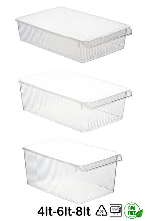 Porsima 3 Adet Kapaklı Dolap İçi ve Buzdolabı İçi Düzenleyici Banyo Mutfak Organizeri 1 li  4-6-8 Litre
