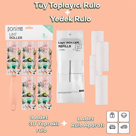 Porsima 3106 Kedi Köpek Tüy Toplayıcı Rulo + 8 Adet Yedek Rulo Somon
